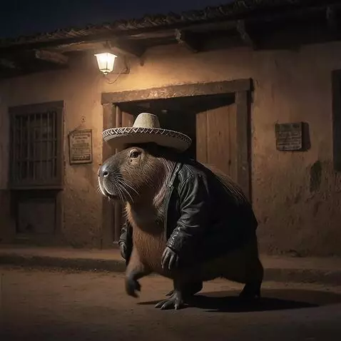 AI Video from prompt: A sad capybara slowly walks on its hind legs alo