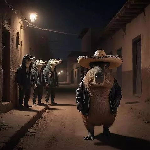 AI Video from prompt: A sad capybara slowly wanders drunkenly on its h