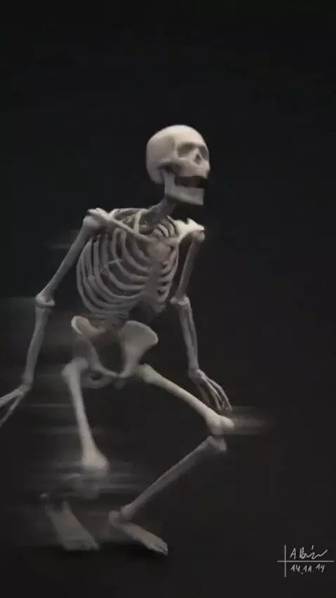 AI Video from prompt: skeleton screams and runs away with speed 300000