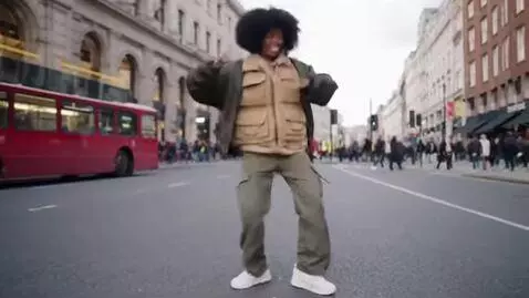 AI Video from prompt: Black mixed woman wearing urban lodin style clot