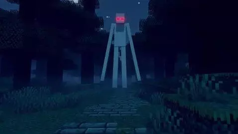 AI Video from prompt: “Minecraft-style dark forest at night, sudden ap