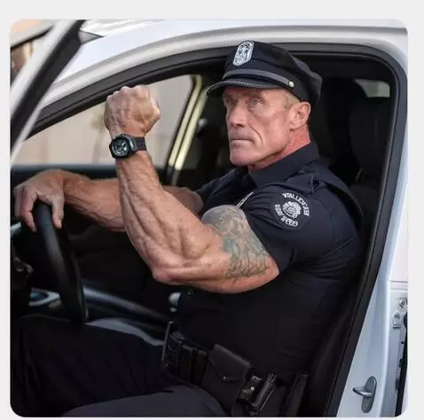 AI Video from prompt: a pro bodybuilder flexes his massive right bicep