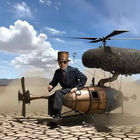 AI Video from prompt: the propeller stops, the person descends to the 