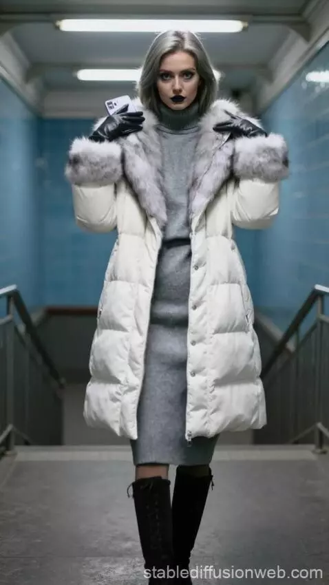 AI Video from prompt: Pov. Winter strangeress is walking at the metrop