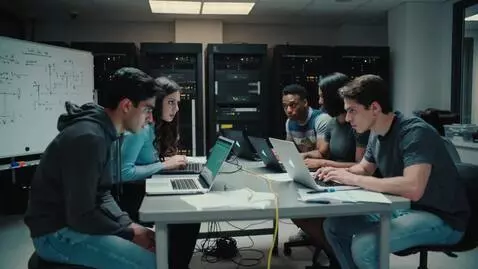 AI Video from prompt: In the university's server room, students gather