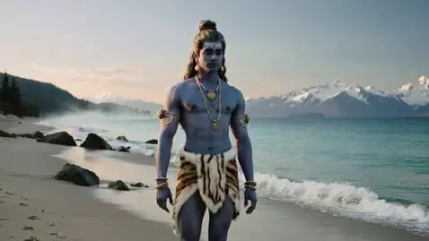 AI Video from prompt: lord shiva walking on beach