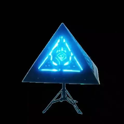AI Video from prompt: A glowing Blueish pyramid stands on a street in 