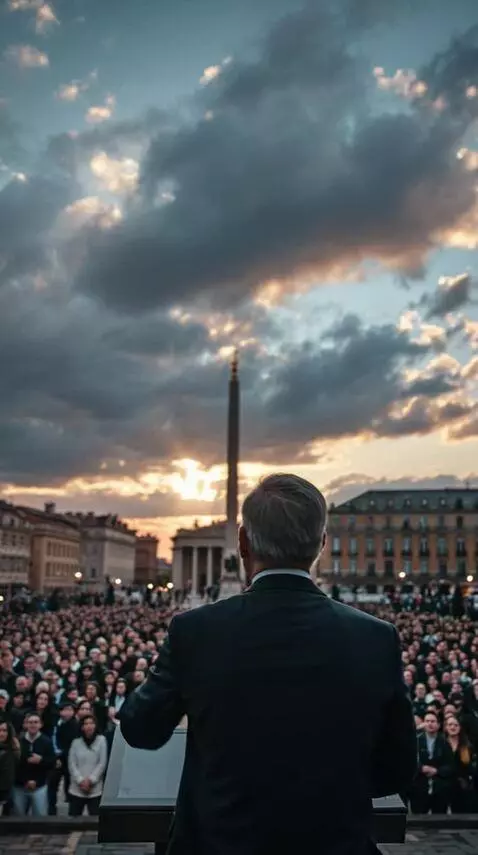 AI Video from prompt: A man at the podium gives a speech, shaking his 