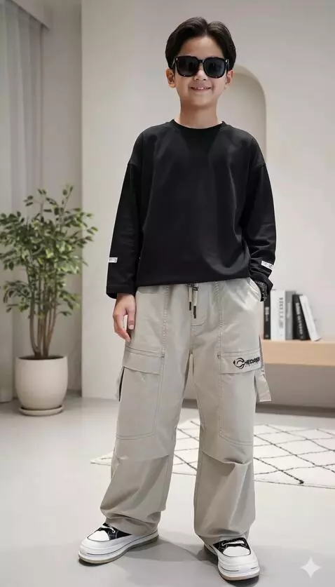 AI Video from prompt: “The boy showcases the details of his pants with
