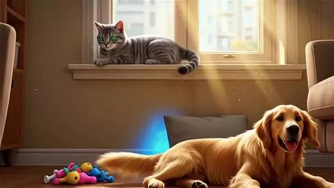 AI Video from prompt: A curious cat and a goofy dog are left home alon