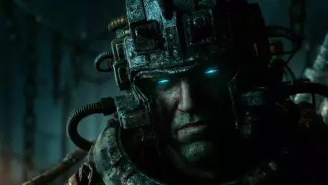 AI Video from prompt: Portrait of a grim warlord in a heavy industrial