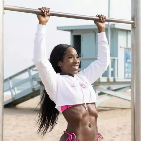 AI Video from prompt: She has an athletic build with beautiful smooth 