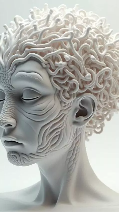 AI Video from prompt: “Glossy white bust with closed eyes, soft porcel