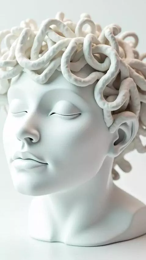 AI Video from prompt: “Perfect white head with elongated neck, airy cu