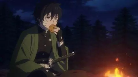 AI Video from prompt: A domon slayer eating a cookie at night