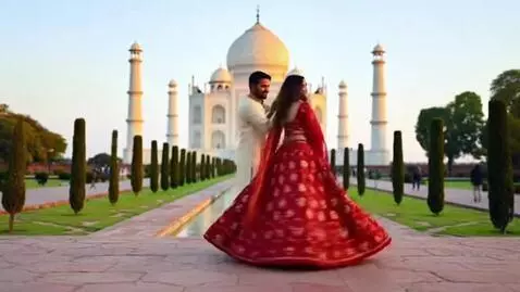 AI Video from prompt: Couple dancing infront of Taj Mahal