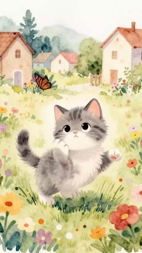 AI Video from prompt: A kitten playing with butterfly