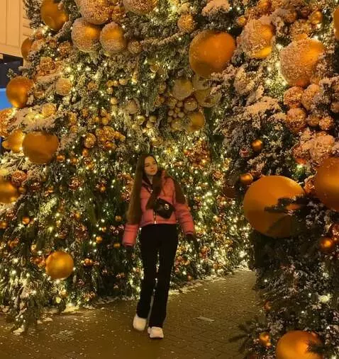 AI Video from prompt: The girl approaches the New Year's ball on the r