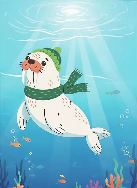 AI Video from prompt: the walrus swims to the surface and sees a paper