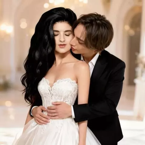 AI Video from prompt: A man tenderly and sensually kisses a woman on t