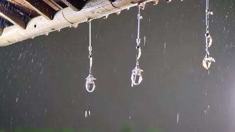 AI Video from prompt: Japaneese bells on the wind at a rainy night.