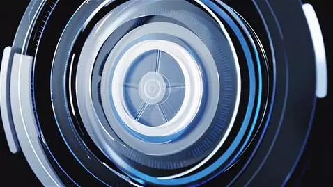 AI Video from prompt: a rotating circular mechanism made of holographi