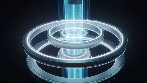 AI Video from prompt: a rotating circular mechanism made of holographi