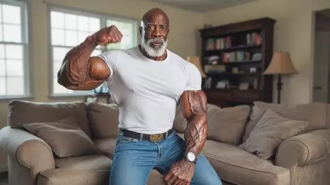 AI Video from prompt: a professional bodybuilder is flexing his massiv