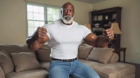 AI Video from prompt: a pro bodybuilder does a double bicep flex