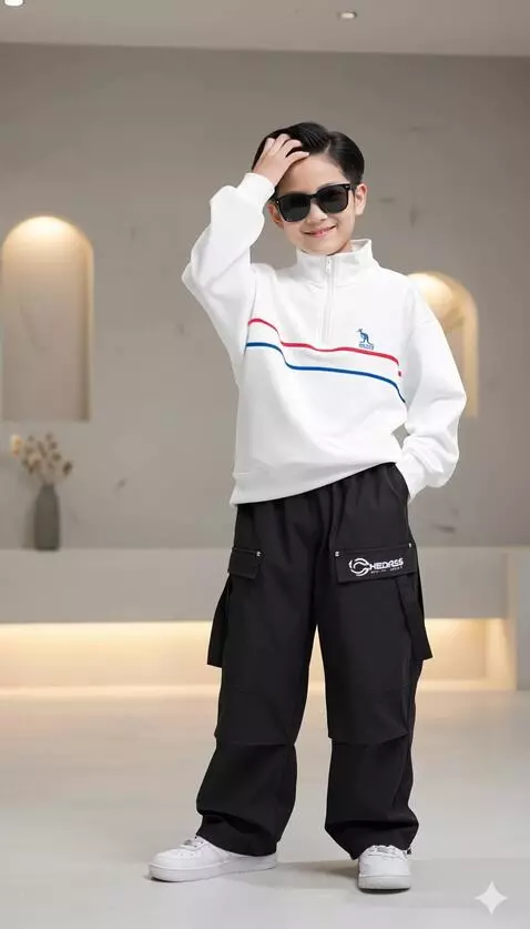 AI Video from prompt: “With a subtle smile, the boy fixes his hair and