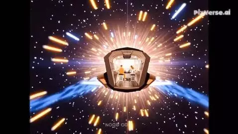 AI Video from prompt: A spaceship carrying two children crosses the ti