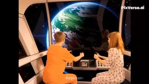 AI Video from prompt: A spaceship carrying two children immediately or