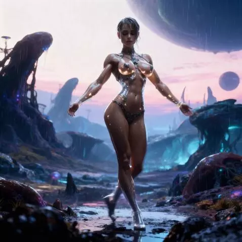 AI Video from prompt: She turns to the camera and walks forward, arms 