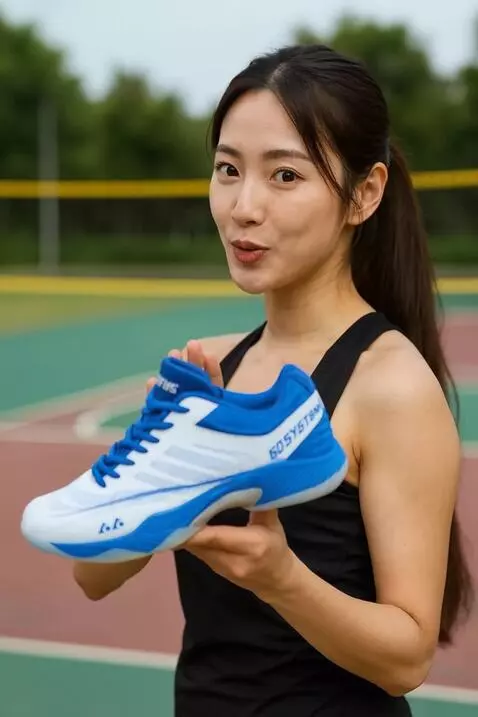 AI Video from prompt: a women promoting shoes that she is holding whil