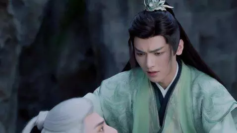 AI Video from prompt: A young Chinese man with long black hair, gray-a