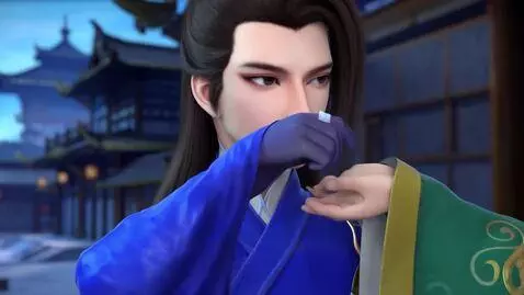 AI Video from prompt: A young Chinese man with long black hair, grey-a