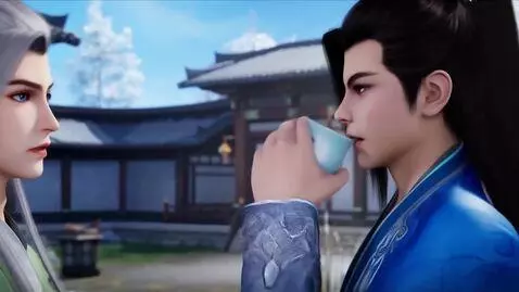 AI Video from prompt: A young Chinese man with long black hair, grey-a