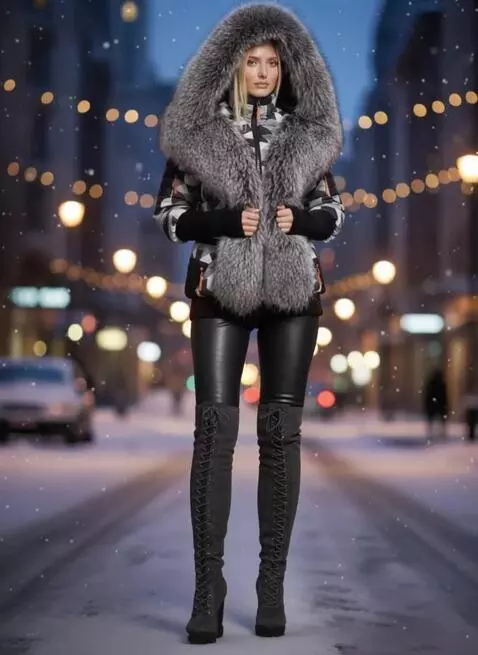 AI Video from prompt: Winter evening city on the background. Graceful 