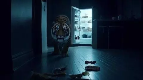 AI Video from prompt: Subject: A hungry tiger prowling through a dark 