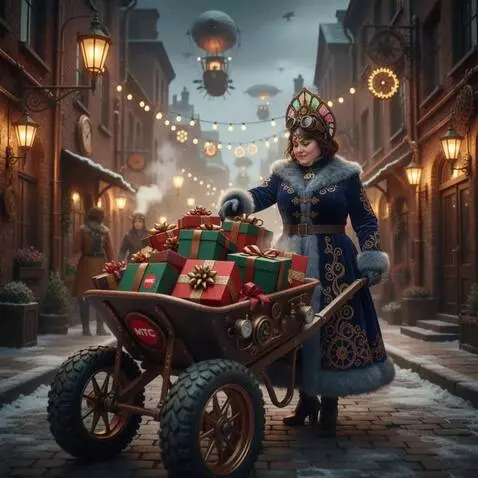 AI Video from prompt: A woman with a cart takes a gift and hands it to