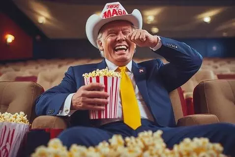 AI Video from prompt: Trump Laughing Rubs his eye with his left hand f