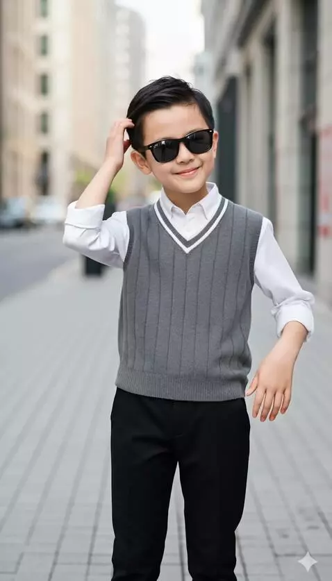 AI Video from prompt: The boy gently adjusts his hair with a subtle sm