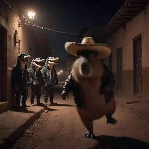 AI Video from prompt: A capybara staggers towards the camera with a dr