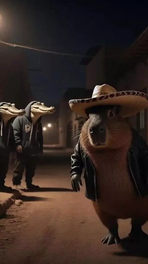 AI Video from prompt: A capybara, staggering and drunkenly walking on 