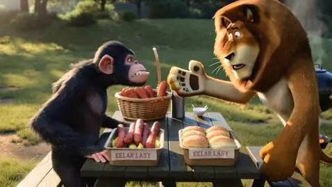 AI Video from prompt: Create a  video of a chimp arguing with a lion a