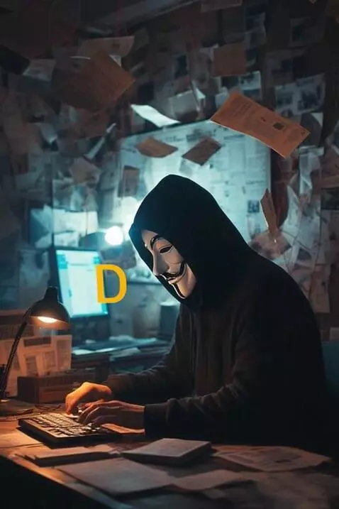 AI Video from prompt: Guy in Mask Typing on the keyboard while Paper f