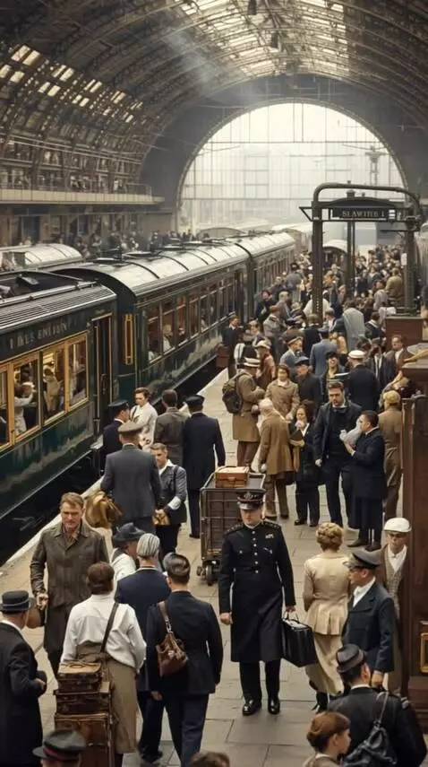 AI Video from prompt: People are moving around the station, talking, h