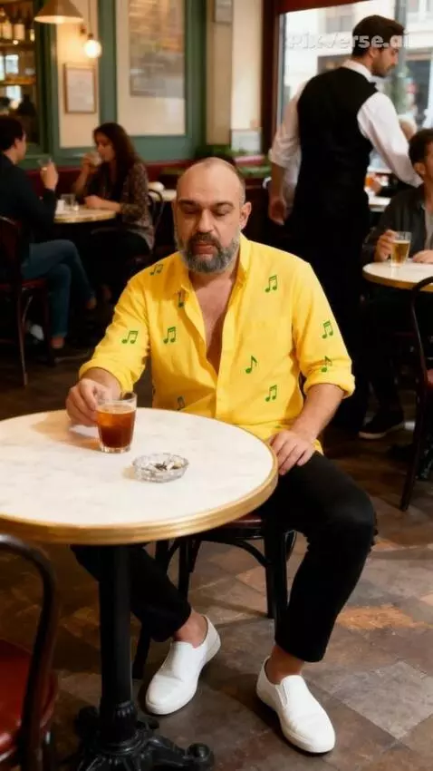 AI Video from prompt: Cinematic style. A man sits at a table in a cafe