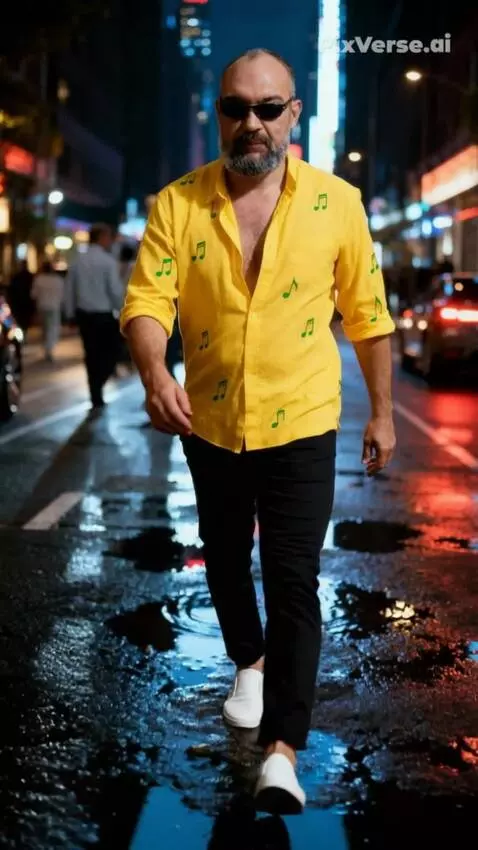 AI Video from prompt: Cinematic style. A man walks through a city at n