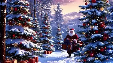 AI Video from prompt: Snow is falling. Garlands on the little Christma